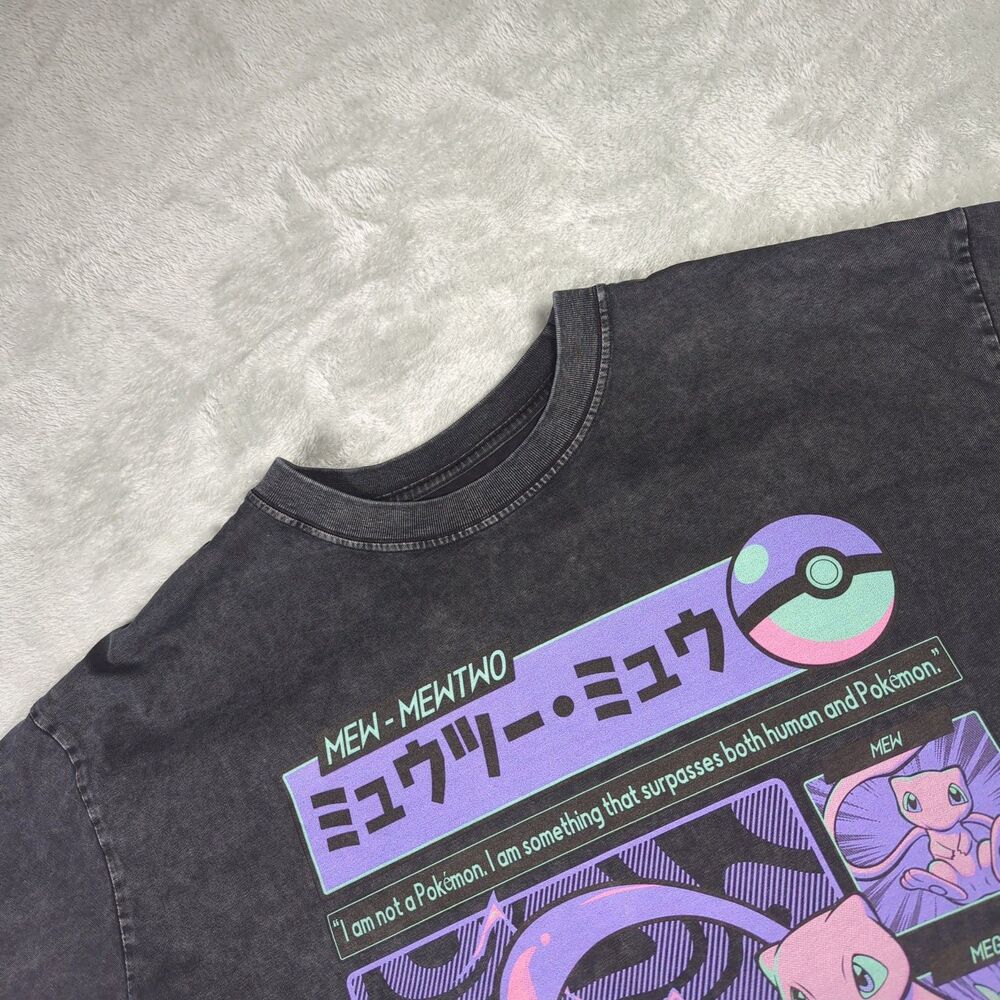 Pokemon Mew Mewtwo Shirt Mens Large Acid Wash Black Anime Streetwear CA Apparel